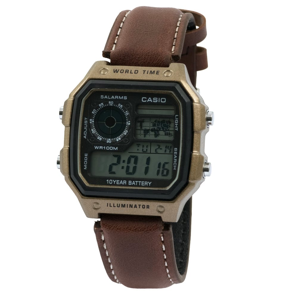 Casio AE-1200WHL-5AVDF World Time Digital Leather Belt Watch